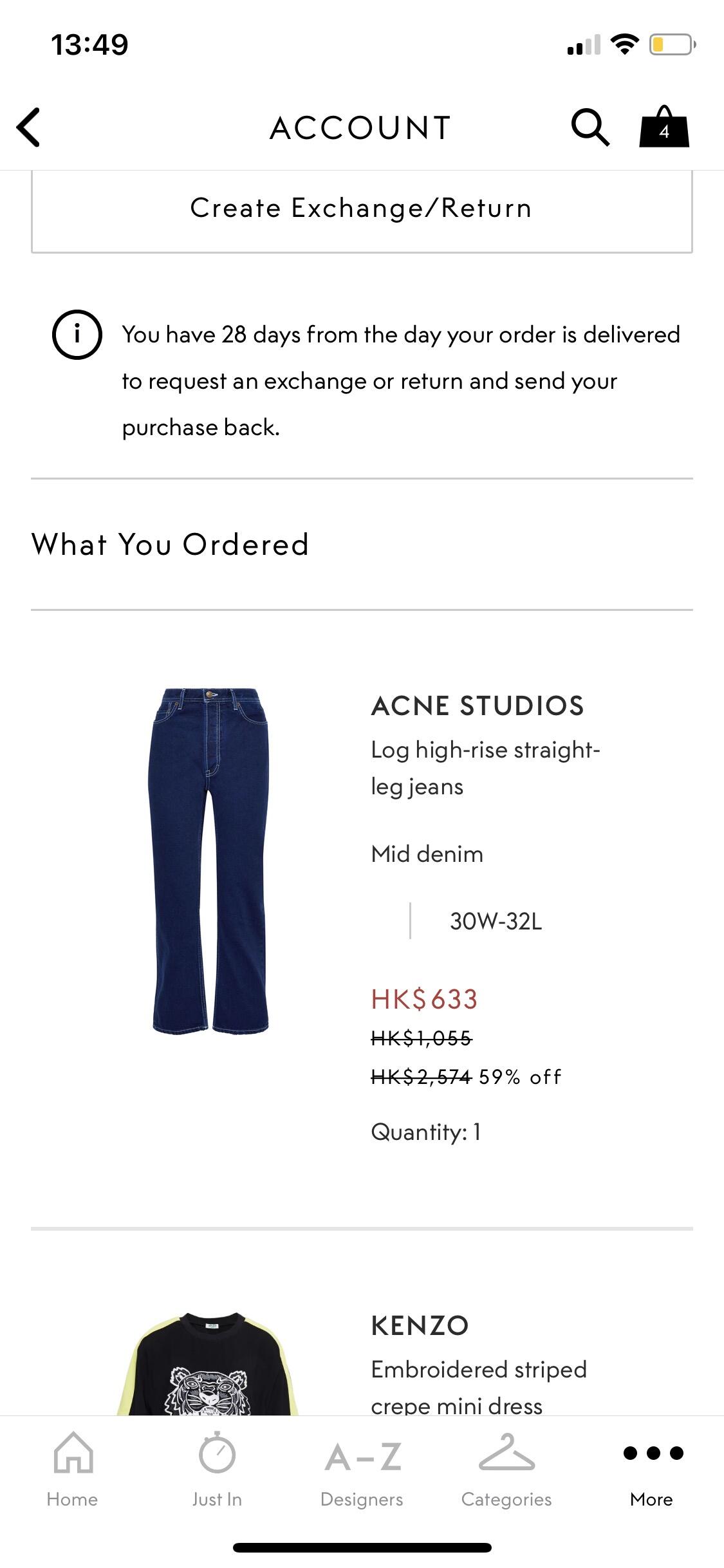 全新acne studio高腰直筒牛仔裤