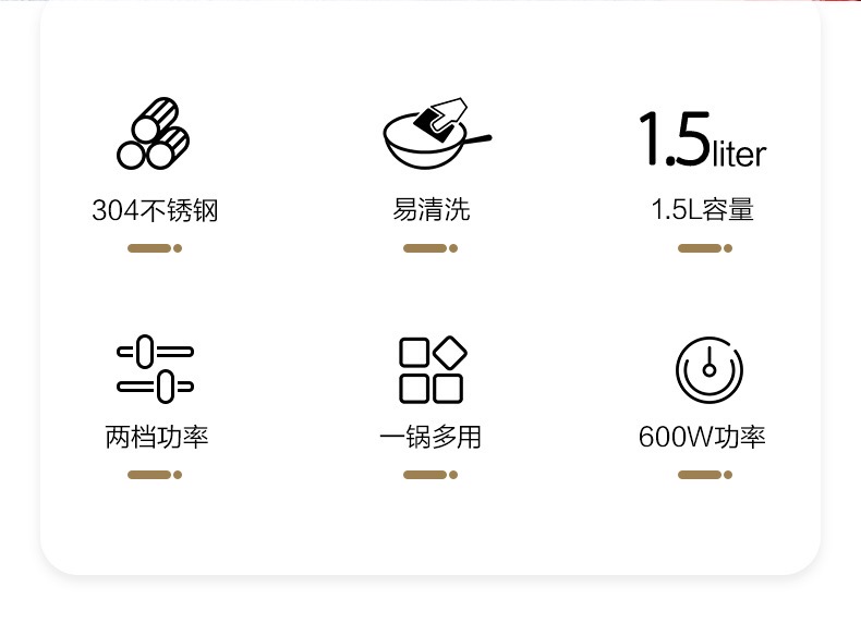 粉白色荣事达1.5L电煮锅无锅盖