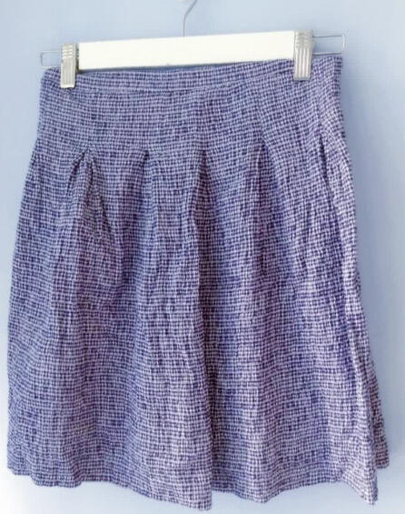 [女裝 ] 顯瘦幼格紋皺摺斯文半截裙(藍色) (SIZE M)